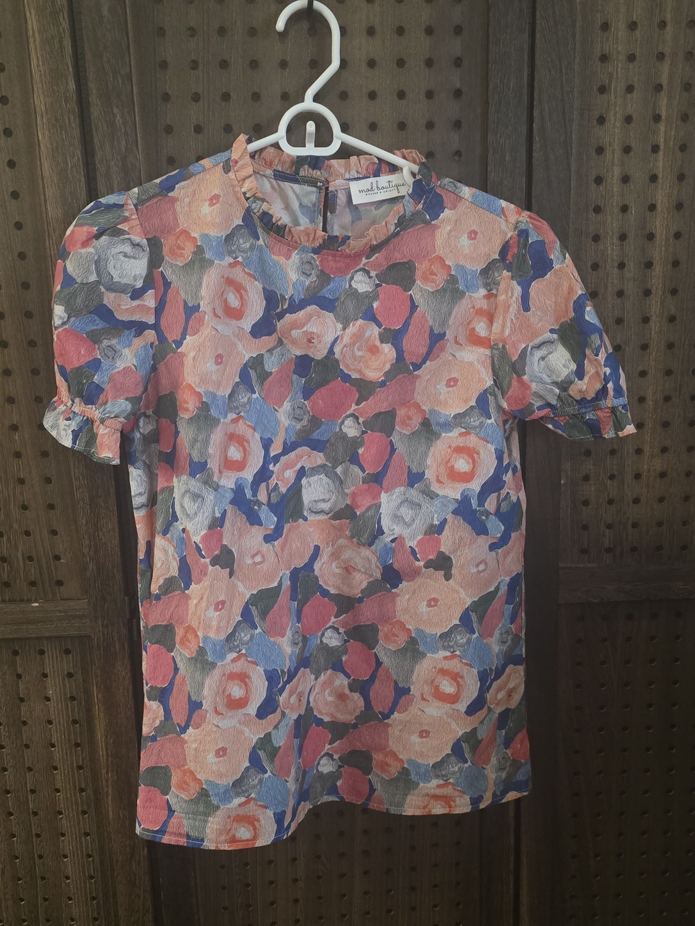 Seed Heritage Floral Print Short Sleeve Top in Pink and Blue